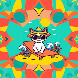 A vibrant and artistic T-shirt design featuring a bold, abstract geometric pattern with a mix of bright colors like turquoise, coral, and yellow