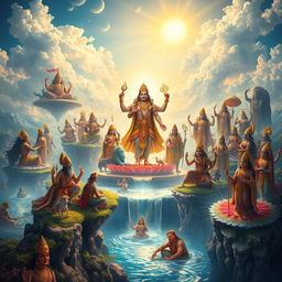 A breathtaking depiction of Devalok, the celestial realm inhabited by the Devas (gods)