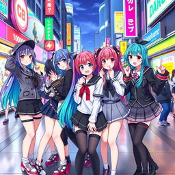 A group of attractive anime girls showcasing their unique styles and vibrant personalities