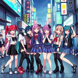 A group of attractive anime girls showcasing their unique styles and vibrant personalities