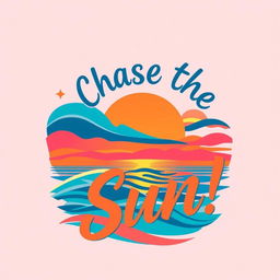 A creative t-shirt design featuring a vibrant graphic of a stylized abstract sunset over a serene ocean landscape