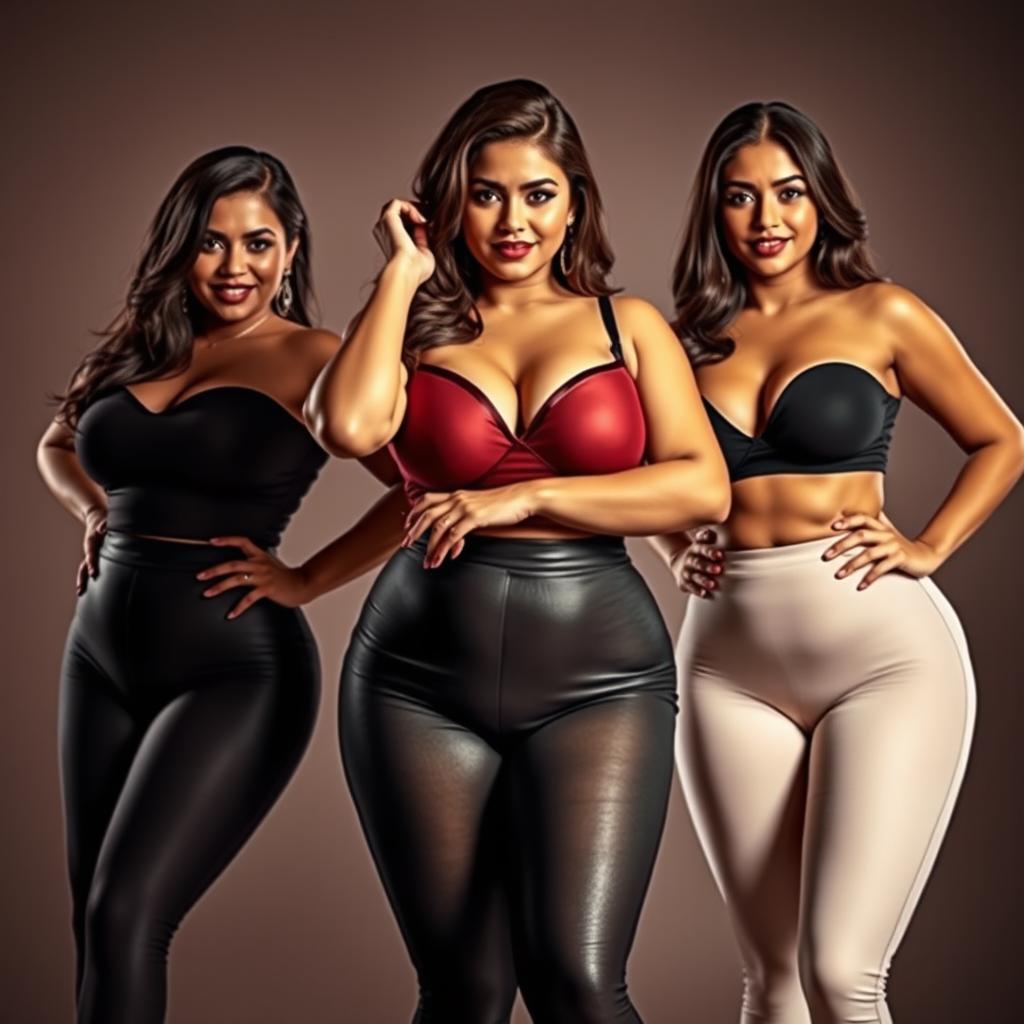 Three alluring desi women take center stage, exuding confidence and seduction with their striking beauty