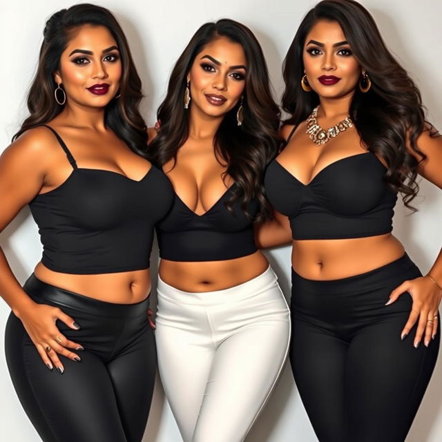 Three alluring desi women take center stage, exuding confidence and seduction with their striking beauty