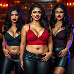 Three alluring desi women take center stage, exuding confidence and seduction with their striking beauty
