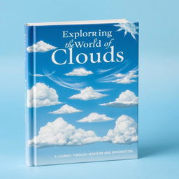 A captivating book cover design featuring various types of clouds in a stunning blue sky