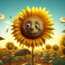 Generate a cartoon version of a sunflower.