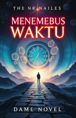 A captivating book cover for a novel titled 'Menembus Waktu'