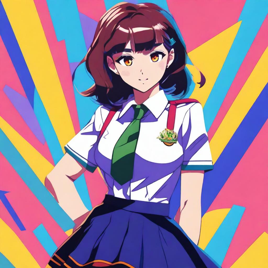 A digital art piece that features a high school girl in uniform