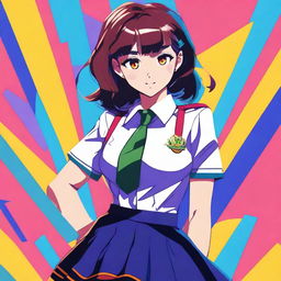 A digital art piece that features a high school girl in uniform