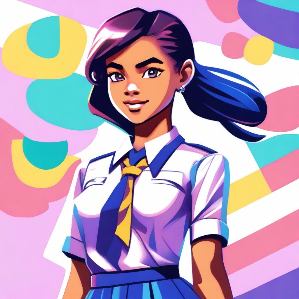 A digital art piece that features a high school girl in uniform