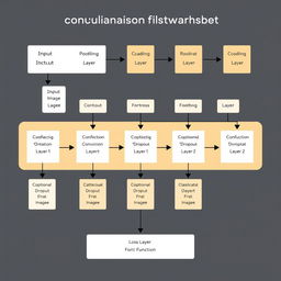 a detailed diagram of a convolutional neural network architecture, showcasing each layer in the format of a flowchart, starting with an input image leading to normalization, then through several layers of convolution (Conv Layer 1, 2, and 3), each followed by ReLU activation