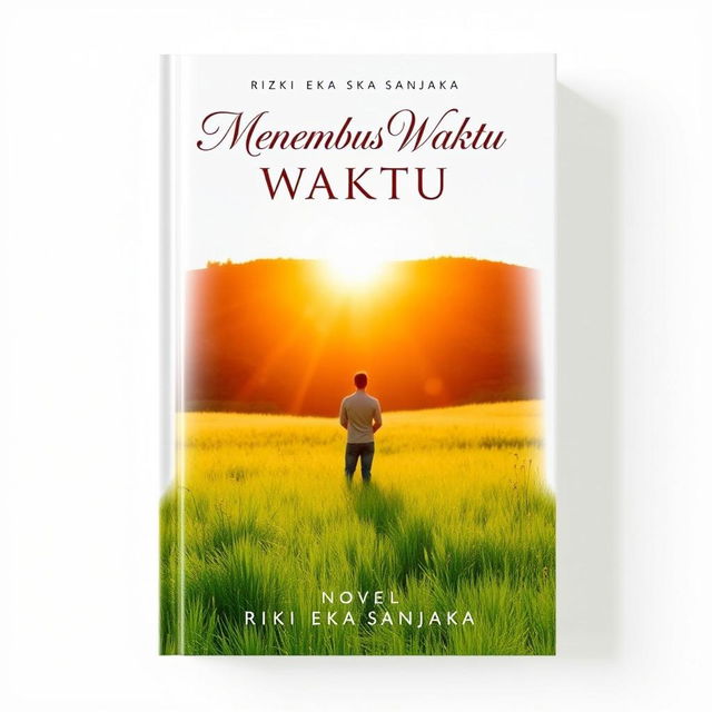 A beautiful book cover for a novel titled 'Menembus Waktu' by Rizki Eka Sanjaya