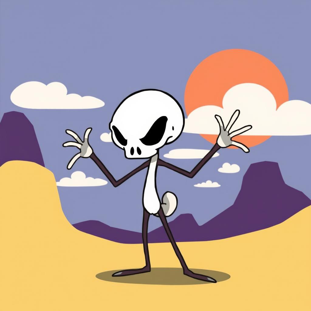 A stylized version of the character Puro Hueso from the series 'Billy and Mandy', depicted in the graphic style of 'Samurai Jack'