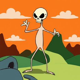 A stylized version of the character Puro Hueso from the series 'Billy and Mandy', depicted in the graphic style of 'Samurai Jack'