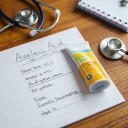 A detailed prescription pad featuring azelaic acid cream