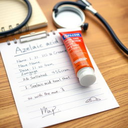 A detailed prescription pad featuring azelaic acid cream