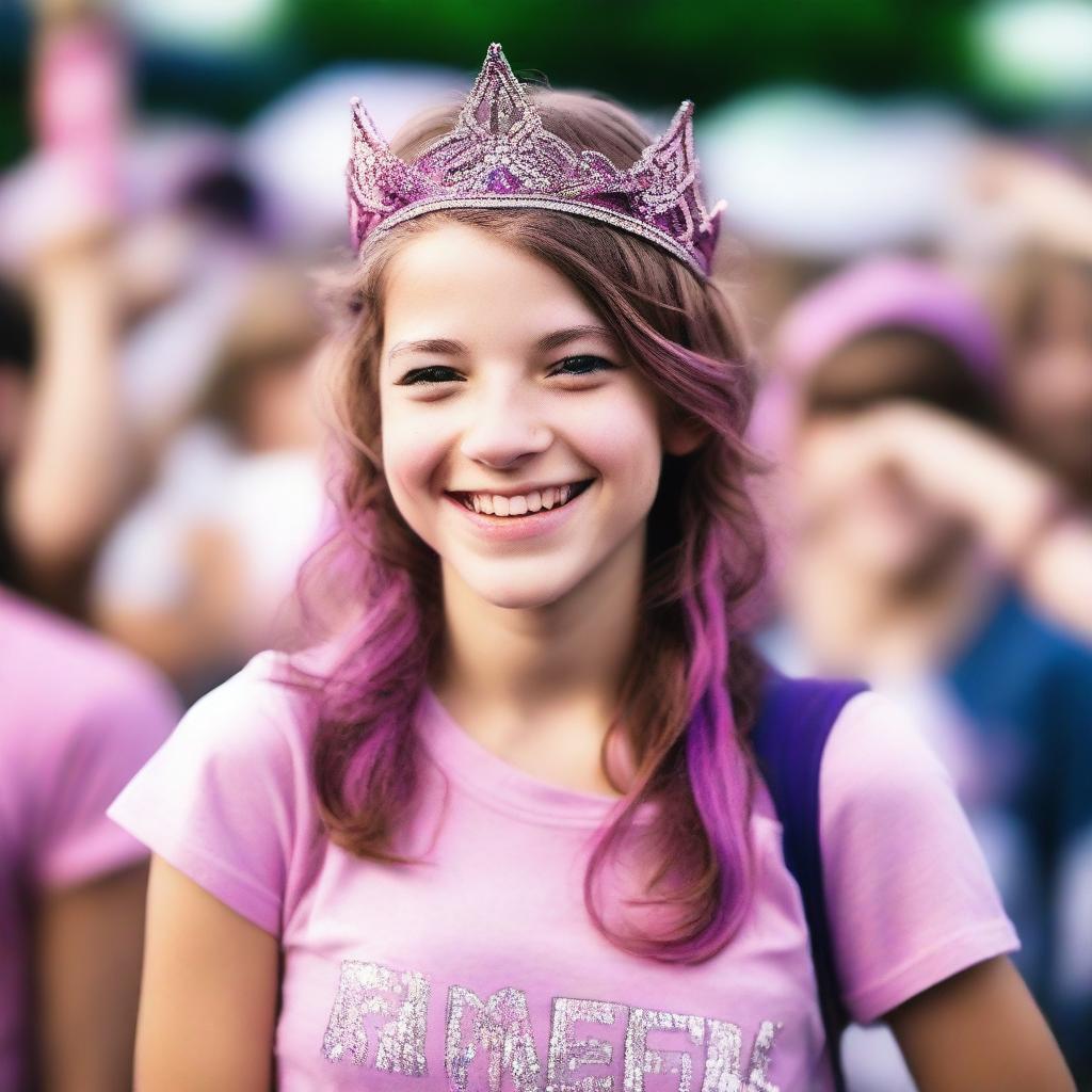 A high-quality, realistic photograph of a 14-year-old girl, known as Pink Viper, who is a celebrated singer