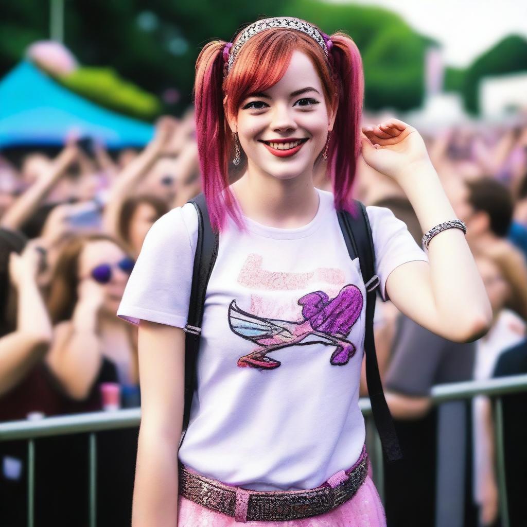 A high-quality, realistic photograph of a 14-year-old girl who resembles Emma Stone