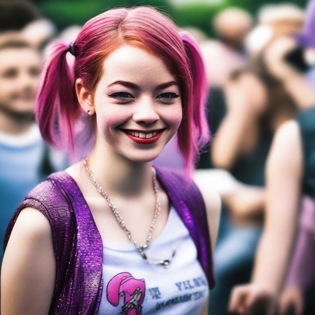 A high-quality, realistic photograph of a 14-year-old girl who resembles Emma Stone