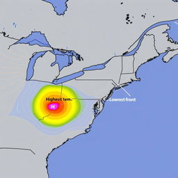 A detailed weather map of the eastern half of the United States of America