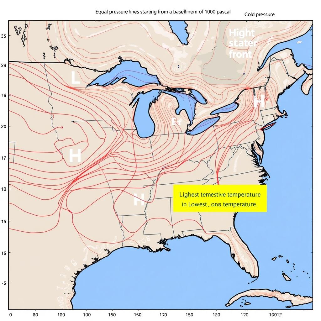 A detailed weather map of the eastern half of the United States of America