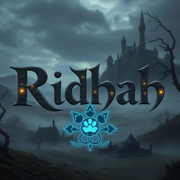 A stylized representation of the name 'Ridhah' intricately designed with a dark and mystical aesthetic inspired by Dark Souls 1