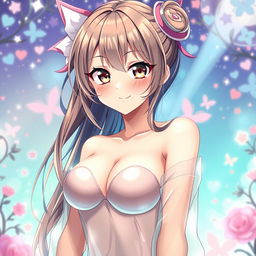 A beautifully illustrated hentai-style anime girl showcasing her personality with a playful expression