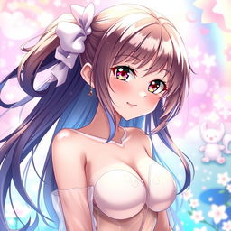 A beautifully illustrated hentai-style anime girl showcasing her personality with a playful expression