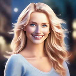 A high-quality digital art piece showcasing an attractive blonde woman