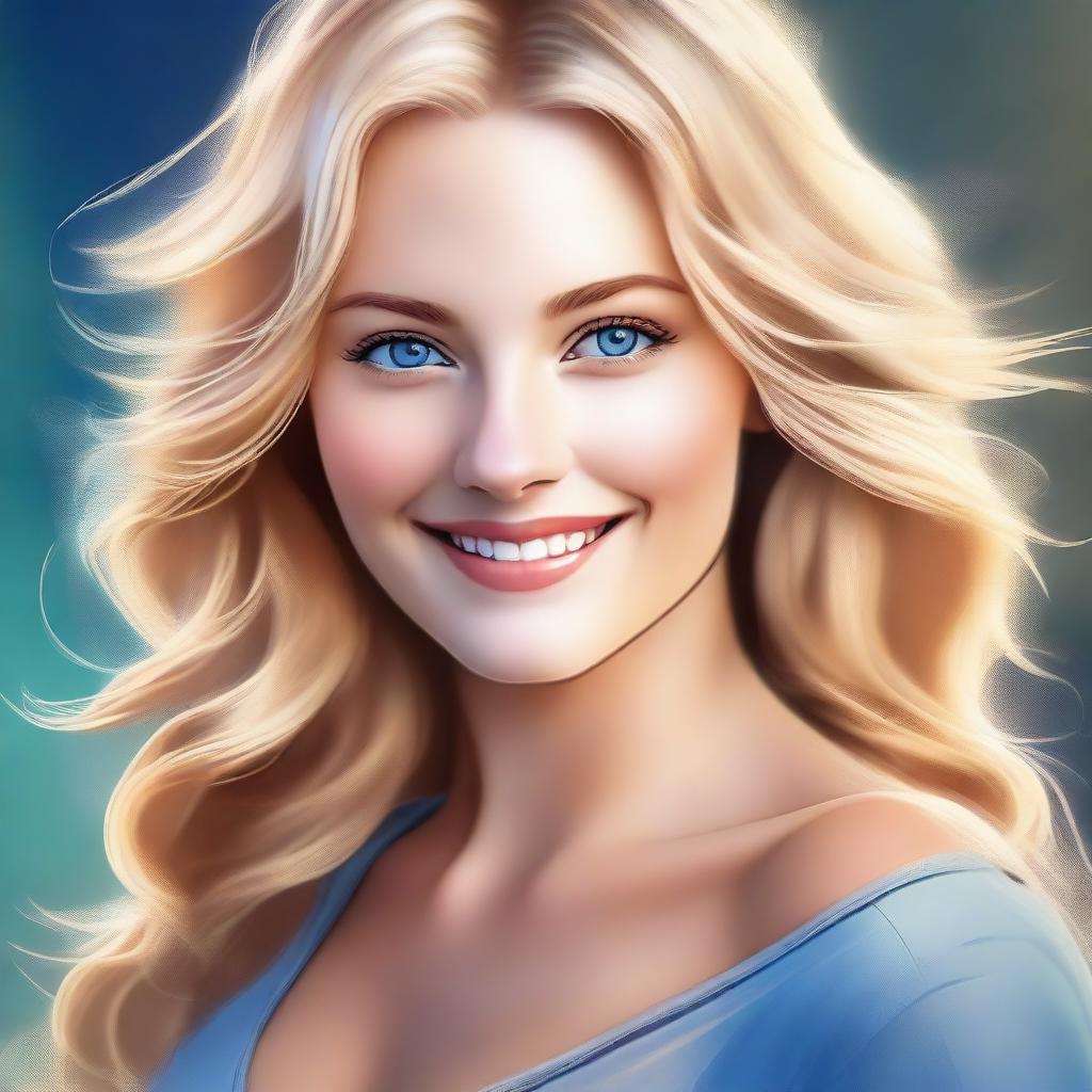 A high-quality digital art piece showcasing an attractive blonde woman