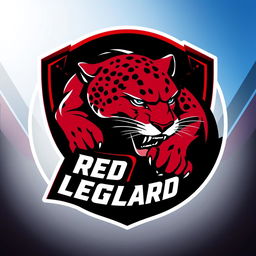A dynamic and bold football logo design featuring a fierce leopard, incorporating elements of black, red, and blue colors