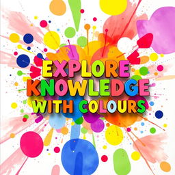 An artistic representation of the phrase 'EXPLORE KNOWLEDGE WITH COLOURS' surrounded by a vibrant rainbow spectrum