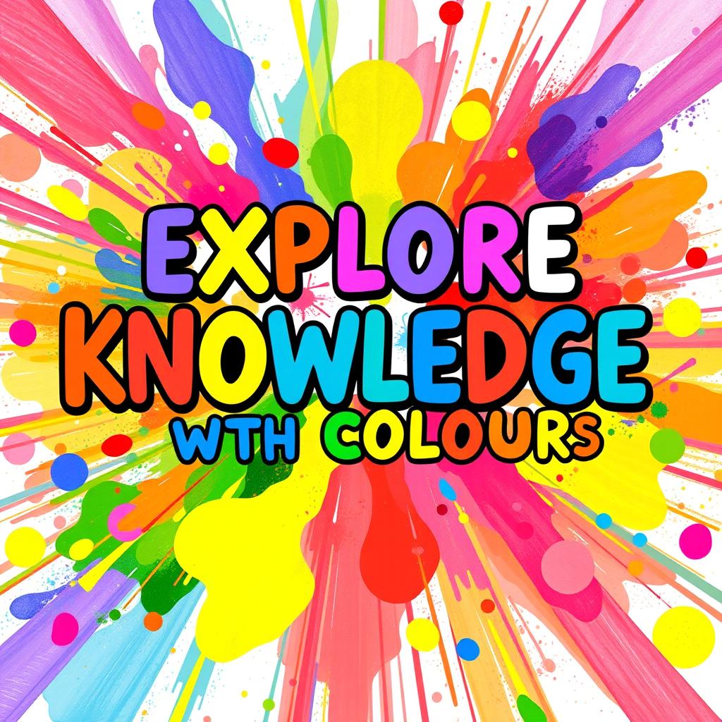 An artistic representation of the phrase 'EXPLORE KNOWLEDGE WITH COLOURS' surrounded by a vibrant rainbow spectrum