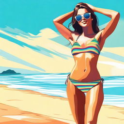 A high-quality digital art image showcasing a young woman in a stylish bikini