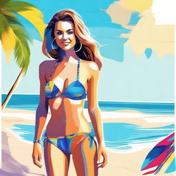 A high-quality digital art image showcasing a young woman in a stylish bikini