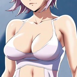 This is a tasteful, high-quality digital art image featuring a close-up of an anime-style female character's chest area