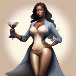 A high-quality digital art piece showcasing a woman with an hourglass figure