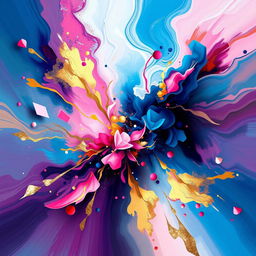 A vibrant and colorful digital painting inspired by the photos, showcasing an abstract blend of shapes and forms that reflect the essence and emotions found in the original images