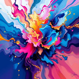 A vibrant and colorful digital painting inspired by the photos, showcasing an abstract blend of shapes and forms that reflect the essence and emotions found in the original images