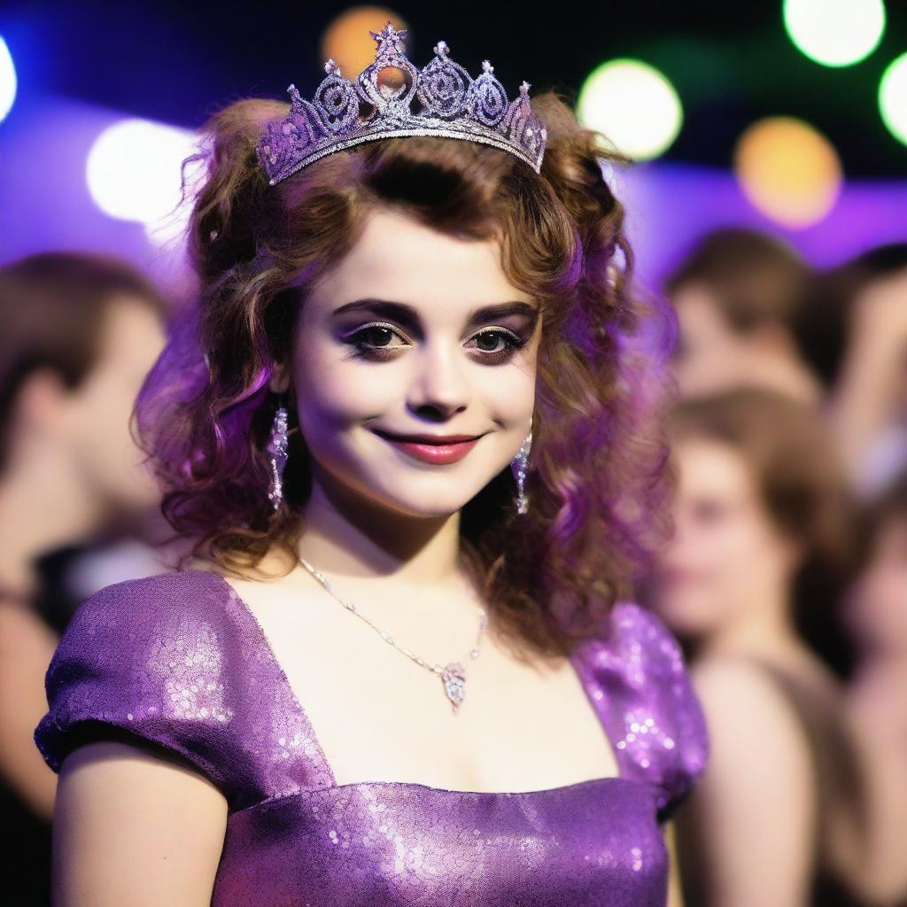 A high-quality, lifelike photograph of a 17-year-old girl, bearing a resemblance to Helena Bonham Carter