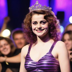 A high-quality, lifelike photograph of a 17-year-old girl, bearing a resemblance to Helena Bonham Carter