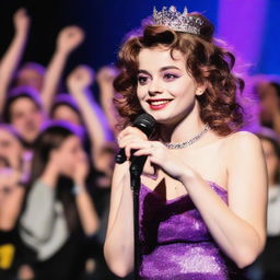 A high-quality, lifelike photograph of a 17-year-old girl, bearing a resemblance to Helena Bonham Carter