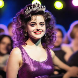 A high-quality, lifelike photograph of a 17-year-old girl, bearing a resemblance to Helena Bonham Carter