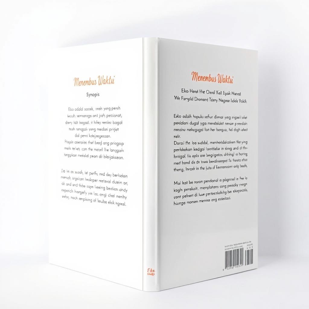 The back cover of the book 'Menembus Waktu' featuring a clean white background that complements the front cover design
