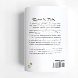 The back cover of the book 'Menembus Waktu' featuring a clean white background that complements the front cover design