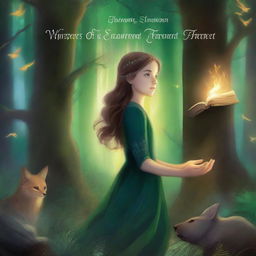 A high-quality, digitally painted book cover for 'Whispers of the Enchanted Forest'