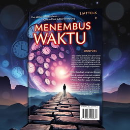 A captivating book cover for a novel titled 'Menembus Waktu'