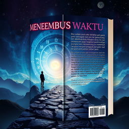 A captivating book cover for a novel titled 'Menembus Waktu'