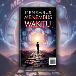 A captivating book cover for a novel titled 'Menembus Waktu'