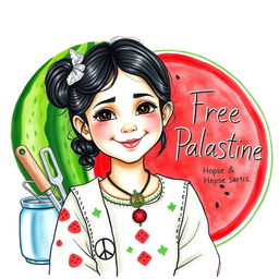 A heartfelt and expressive drawing showcasing a young girl with a serene smile, embodying her love for peace and Palestine